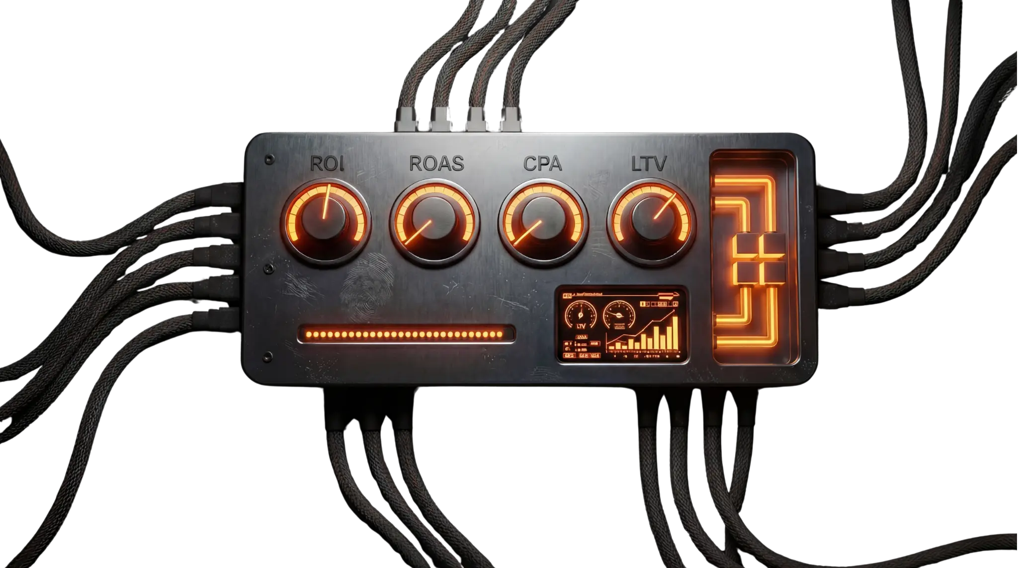 Zysk — panel kontrolny z metrykami ROI, ROAS, CPA, LTV